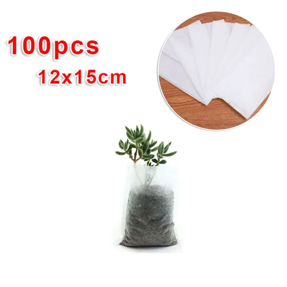 100pcs Biodegradable Nonwoven Nursery Plant Grow Bags Seedling Growing Planter Planting Pots Garden Eco-Friendly Ventilate Bag