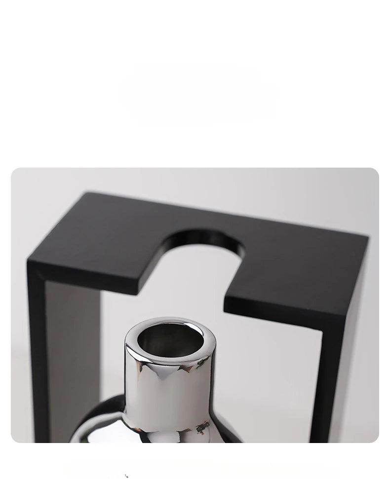 Silver Ceramic Vase Hollow Cutout Frame Hydroponic Flower Arrangement Flower Vase Terrarium Home Decoration Accessories