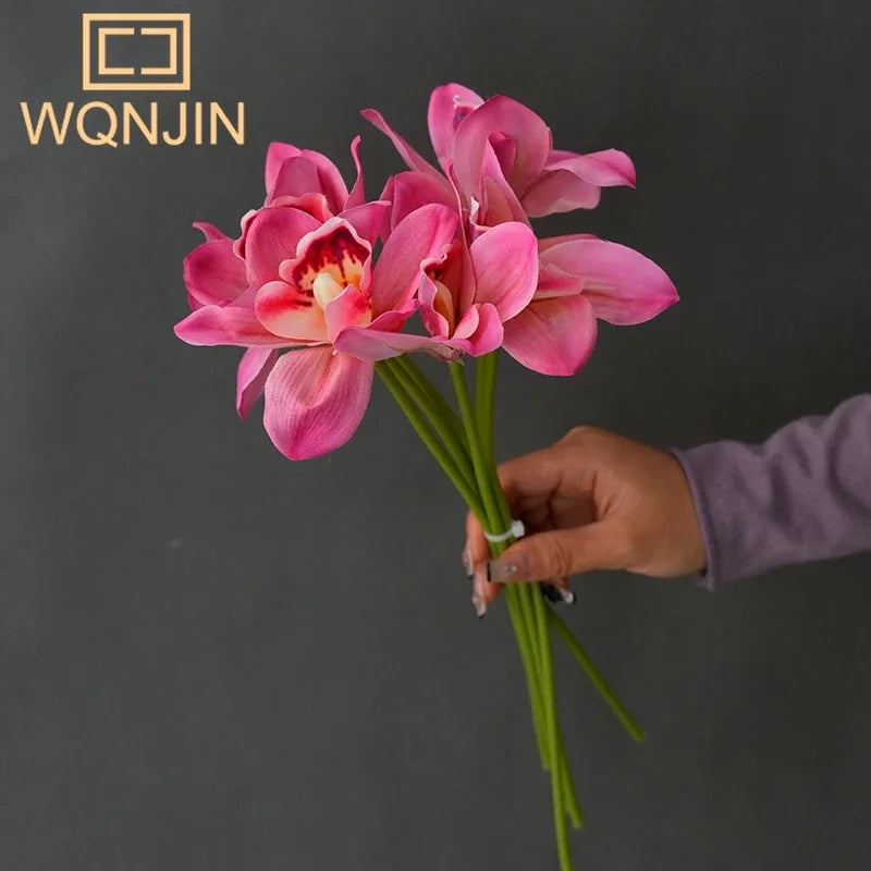 1 Bouquet, 6 Heads Artificial Orchid Bouquets, High-End Home Decor, Office Desk, Home Room Display, Simulated Flowers