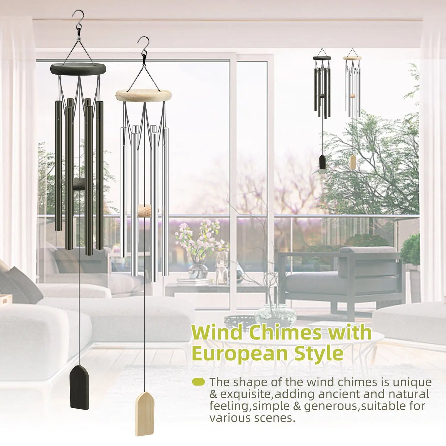 6 Tubes Wind Chimes Garden Outdoor Living Decoration Metal Wind Chimes Hanging Ornament Coffee Shop Wind Chimes Tubes