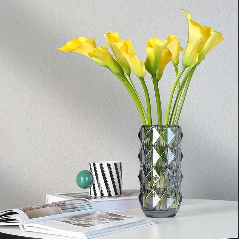 Bright Crystal Glass Vase Modern Living Room Desktop Vase Ornaments Dried Flowers Flower Vase Desktop Decoration Accessories