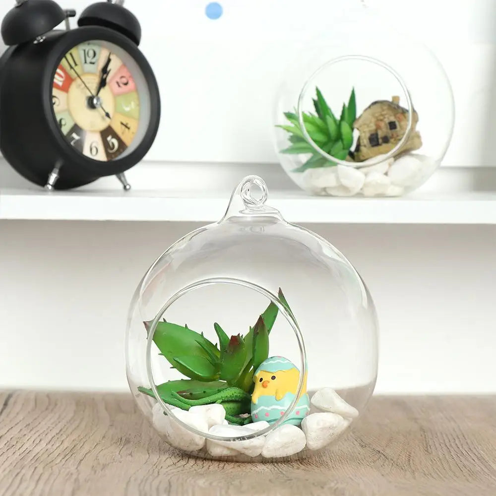 Hanging Glass Ball DIY Bauble Plant Pot Clear Glass Tea Light LED Candle Holder Fillable Bauble Tabletop Vases Decoration Crafts