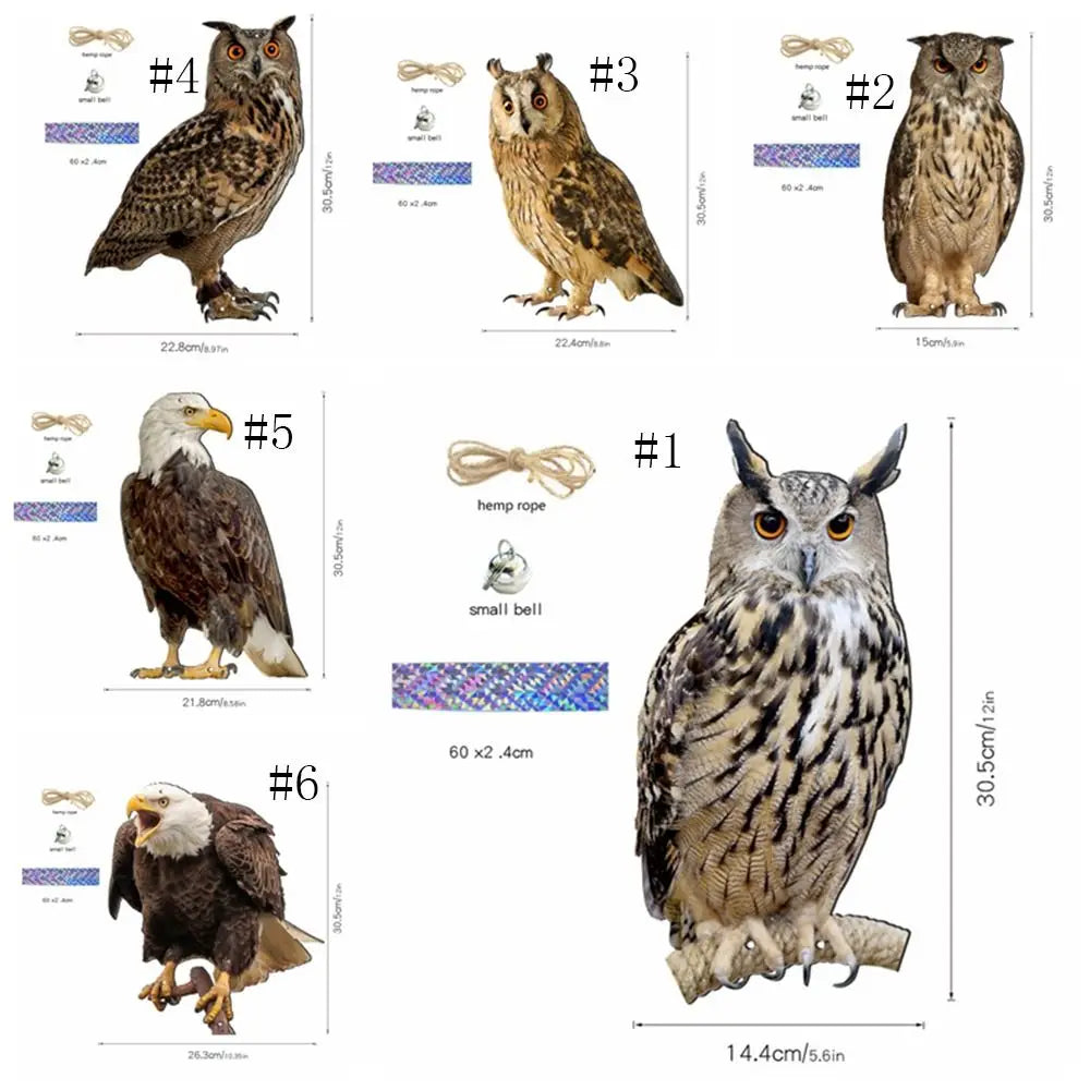 Waterproof Bird Repel Owl Scarecrow Hanging With Bells Fake Bird Scare Device Rectangle Bird Repeller Garden Decoration