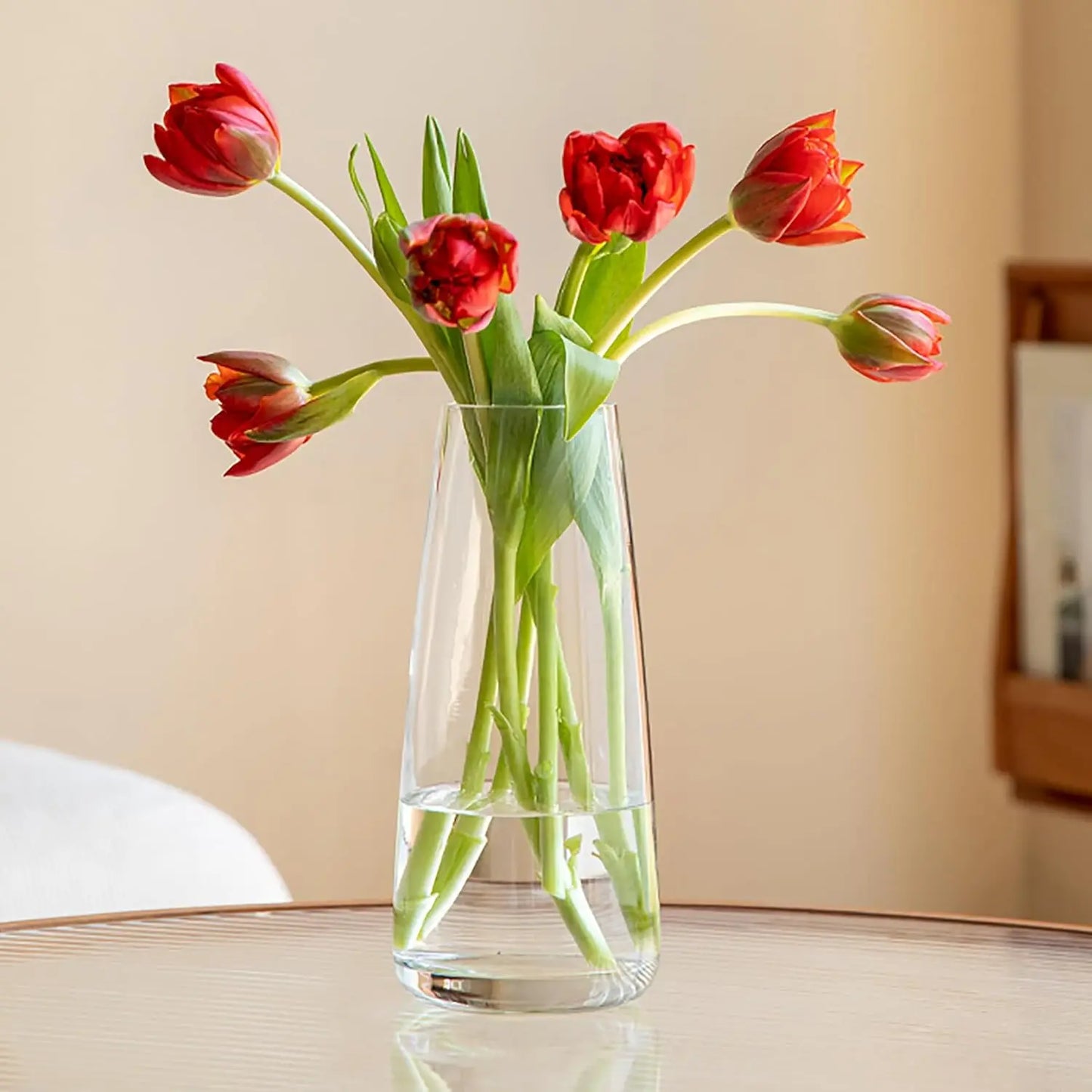 Modern Glass Vase Irised Crystal Clear Glass Vase for Home Office Decor (Crystal Grey)