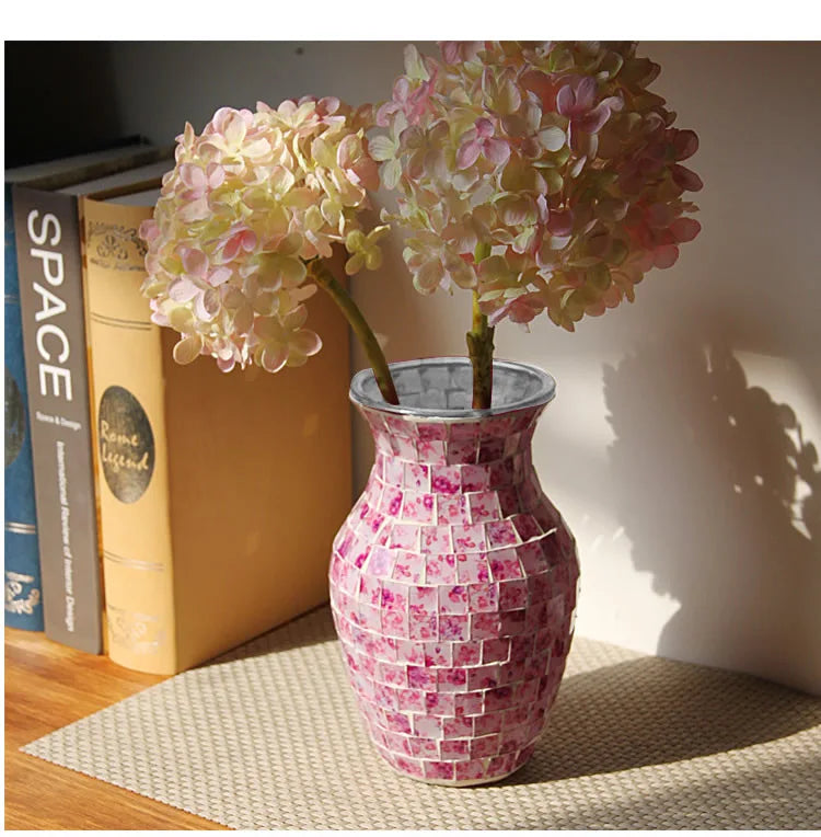 European Style Pastoral Mosaic Glass Vase, Pink and Purple, Fashion Home and Restaurant Decoration Furnishings