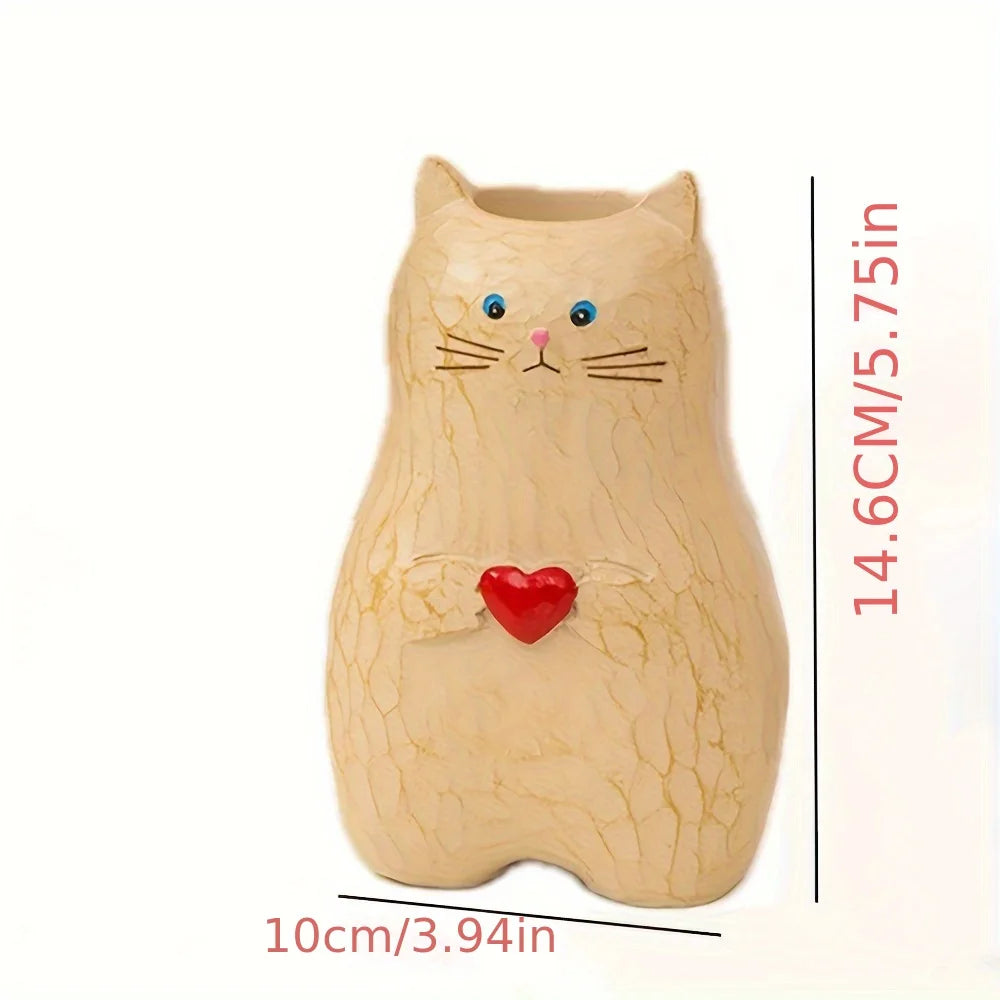 1 Cute Love Cat Vase - Handmade Romantic Flower Pot for Couples, Modern Spring/Summer Home Decoration