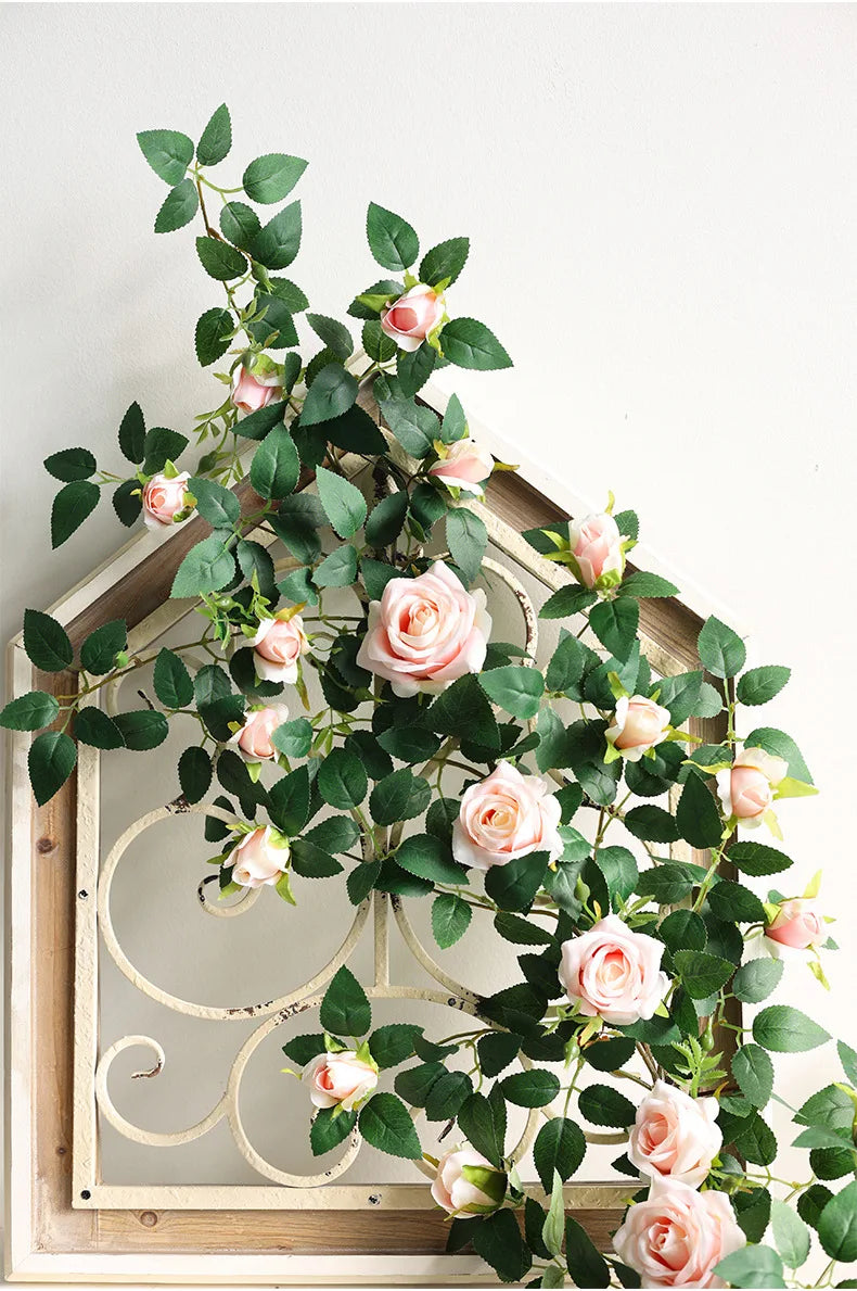 1.75m Artificial Rose Vine 22 Head Flower Fake Green Plant Flower Vine Wedding Arch Air Conditioning Pipe Wall Hanging Decor
