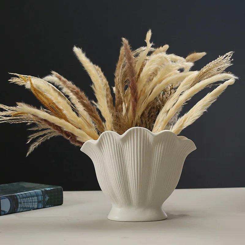 Shell Shape Ceramic Flower Vase Home Decoration Flower Arrangement DIY Flowerpot Flower Pot Storage Bottle Living Room Ornaments