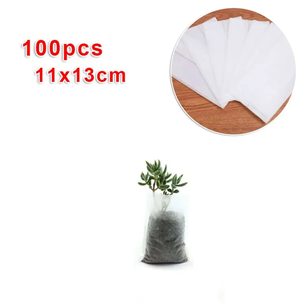100pcs Biodegradable Nonwoven Nursery Plant Grow Bags Seedling Growing Planter Planting Pots Garden Eco-Friendly Ventilate Bag