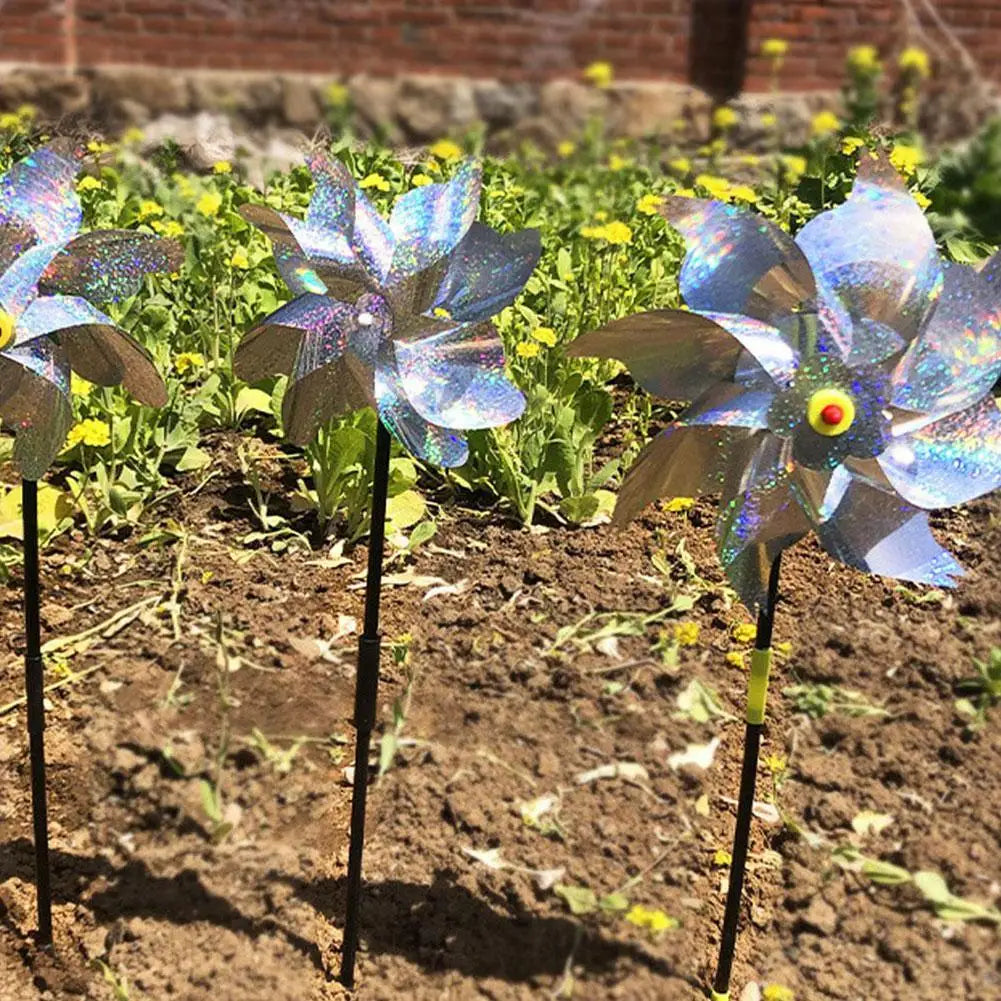 1pc Reflective Birds Repellent Windmills Sparkly Pinwheel With Stake Bird Scare Devices For Spring Garden Decor Supplies