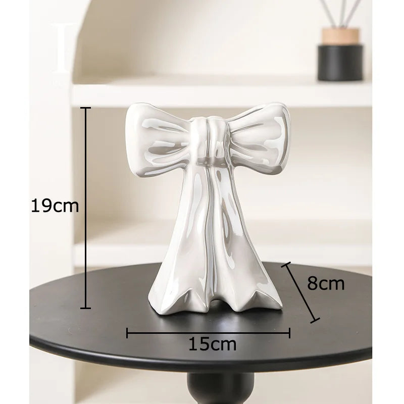 Lovely Bowknot Ceramic Vase Plant Pots Table Decoration Flowers Arrangement Shiny Porcelain Floral Vase Room Aesthetic Decor