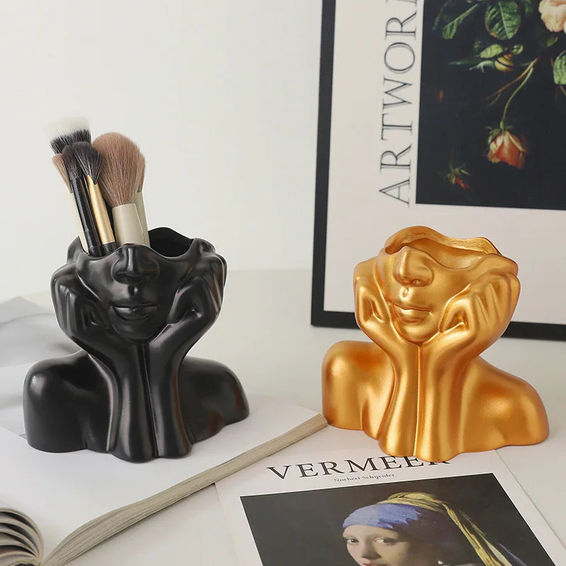 1pc Elegant Vase - Bohemian Nordic Style Rectangular, Glossy Finish, for Living Room/Bedroom Decor Makeup Brush Storage Bin