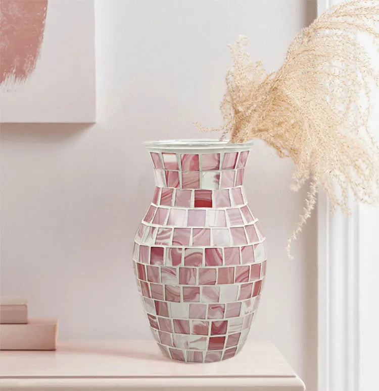 European Style Pastoral Mosaic Glass Vase, Pink and Purple, Fashion Home and Restaurant Decoration Furnishings