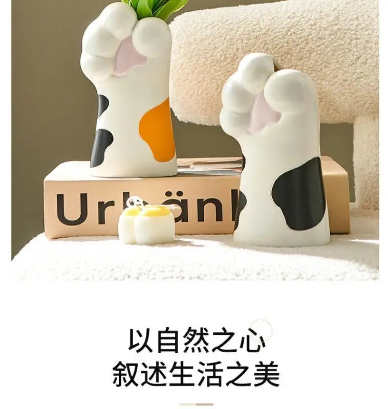 Cute Cat Hand Vase Ornament Ins Dry Flower Simulation Flower Living Room Foyer Decoration Dining Flower Arrangement Ceramicpot