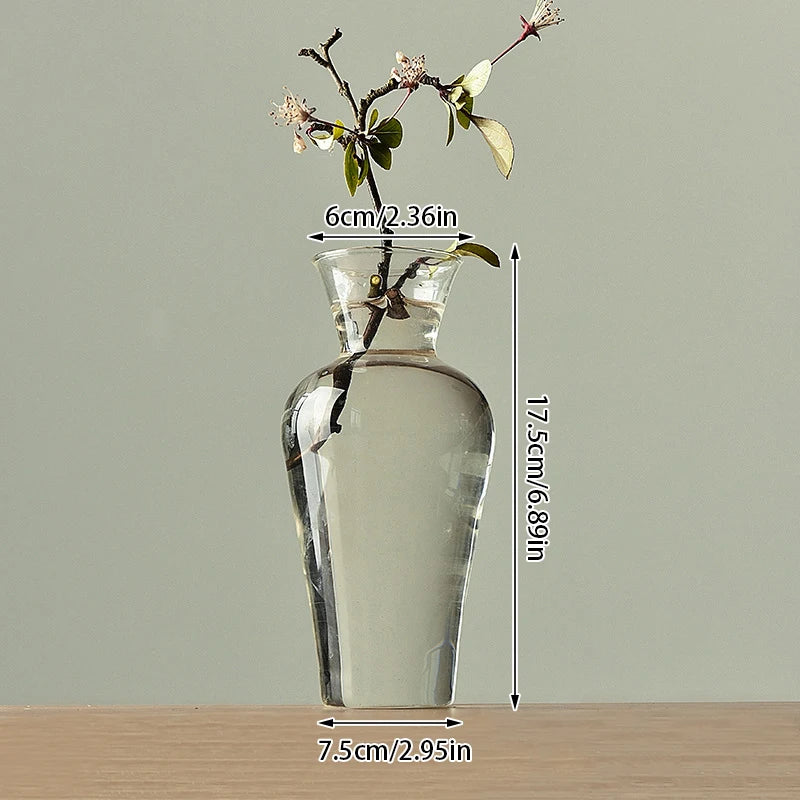Japan Style Transparent Glass Vase Zen Flower Arrangement Dry Flower Small Mouth Flower Vase for Wedding Home Room Decoration