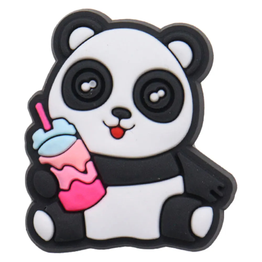1-18PCS Cartoon Animal Panda Bamboo PVC Shoe Charms Buckle Clog Sandals Decoration Garden Shoes Button Accessories Children Gift