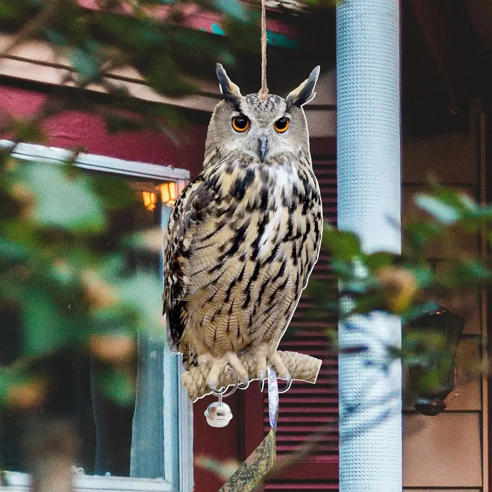 Waterproof Bird Repel Owl Scarecrow Hanging With Bells Fake Bird Scare Device Rectangle Bird Repeller Garden Decoration