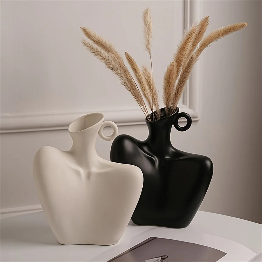 Body Collarbone Vase, Ceramic Vase for Minimalist Style, Unique Statue Art Bust Vase, Modern Abstract Flower Vase for Home Decor