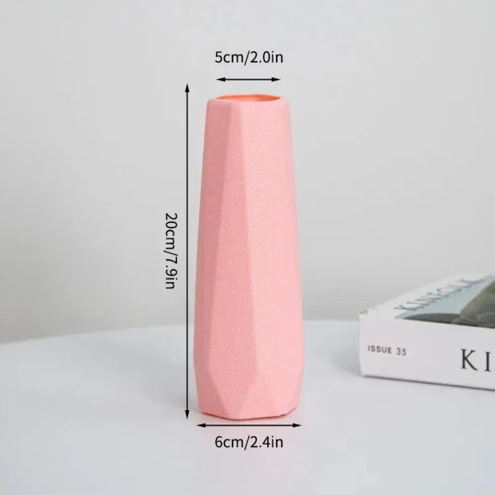 Plastic Flower Vase Fashion Nordic Style Imitation Ceramic Flower Arrangement Diamond Design Modern Flower Pot Living Room