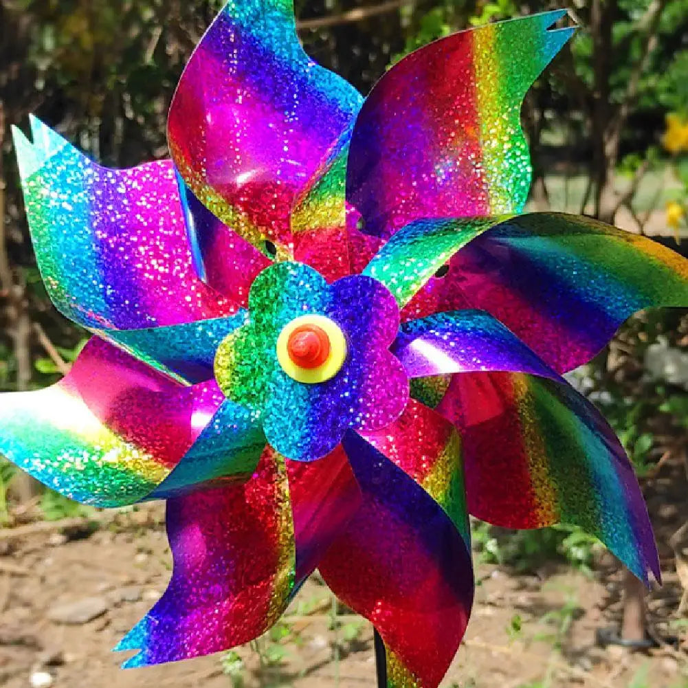 1pc Reflective Birds Repellent Windmills Sparkly Pinwheel With Stake Bird Scare Devices For Spring Garden Decor Supplies