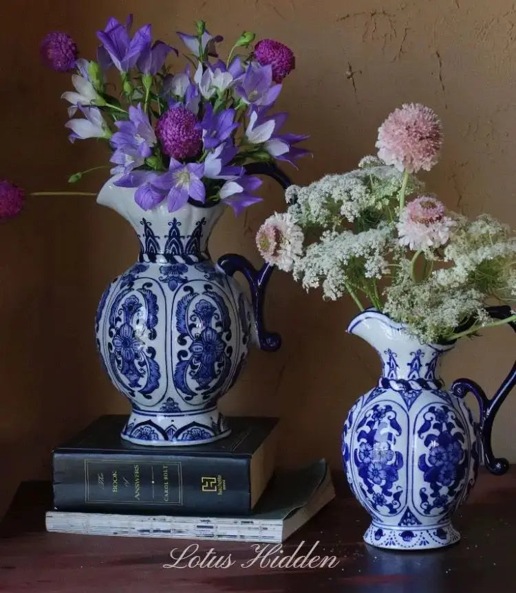 Exquisite Ceramic Vase Antique Blue White Porcelain Flower Container Living Room Home Decoration Flower Porcelain Vase Crafts