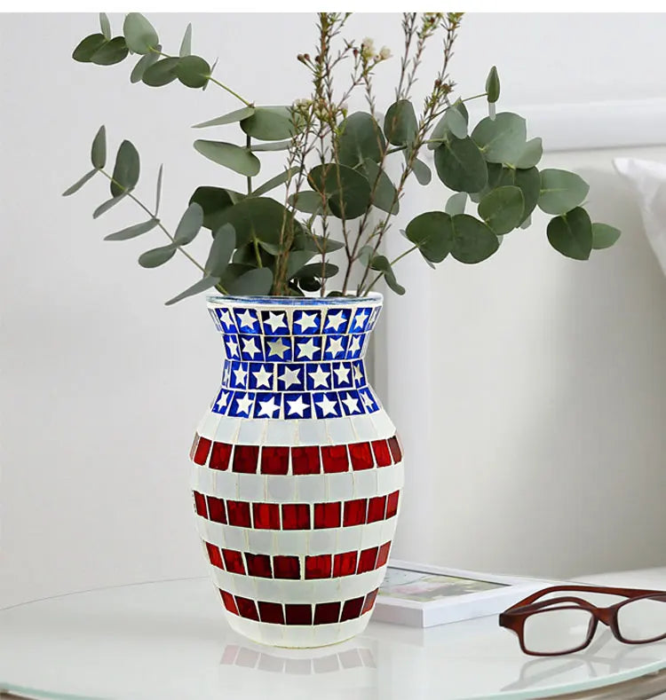 European Style Pastoral Mosaic Glass Vase, Pink and Purple, Fashion Home and Restaurant Decoration Furnishings