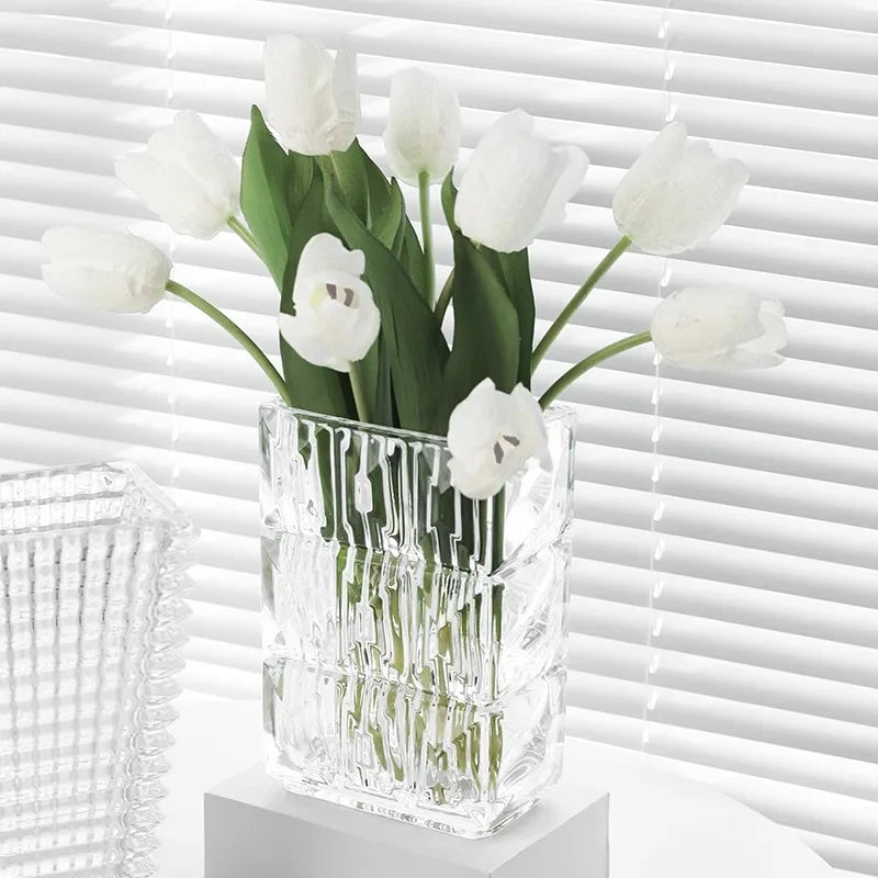 Livetai Modern Minimalist Glass Vase Scandinavian Living Room Transparent Flower Holder Hydroponic Water Home Decor