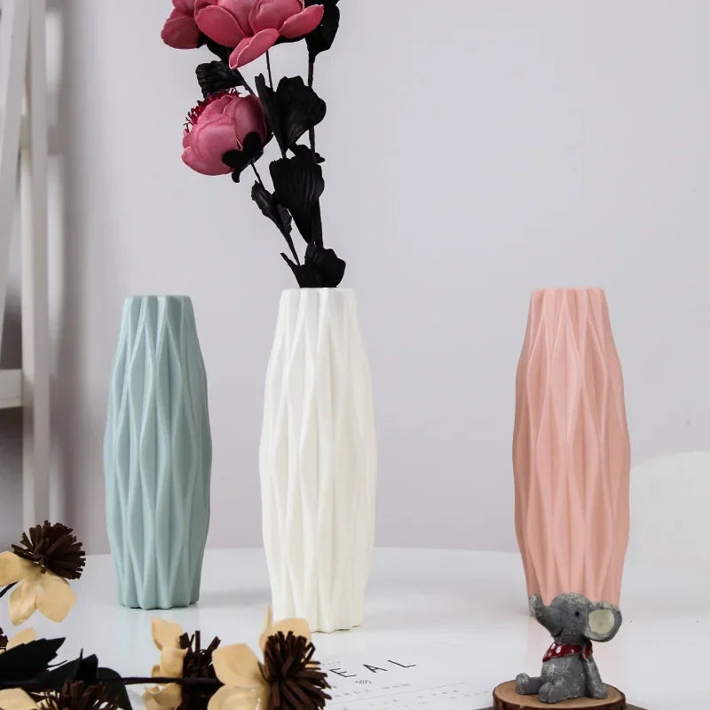 Modern Flower Vase Plastic Vases for Flowers White Pink Plastic Vase Flower Pot Basket Nordic Home Living Room Decoration