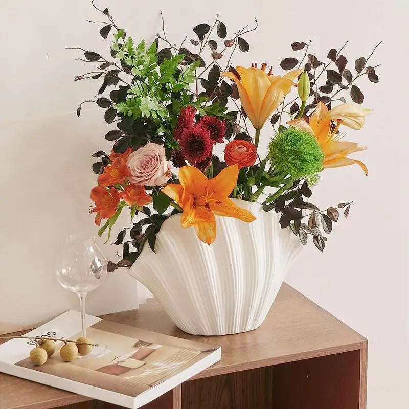 Ceramic Vase Sea Shell Lotus Leaf Leaf Shape Floral Arrangement Accessories Flower Vase Terrarium Room Decoration supplies