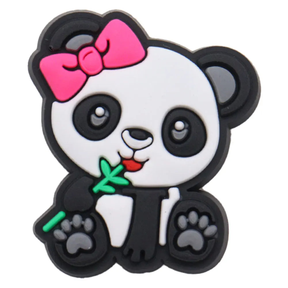 1-18PCS Cartoon Animal Panda Bamboo PVC Shoe Charms Buckle Clog Sandals Decoration Garden Shoes Button Accessories Children Gift