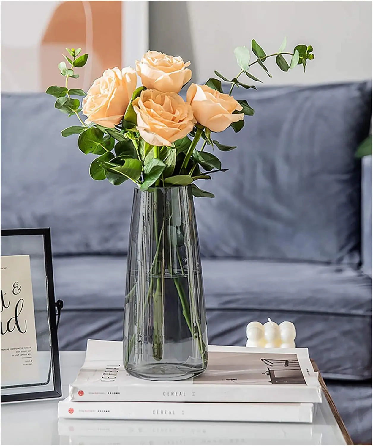 Modern Glass Vase Irised Crystal Clear Glass Vase for Home Office Decor (Crystal Grey)