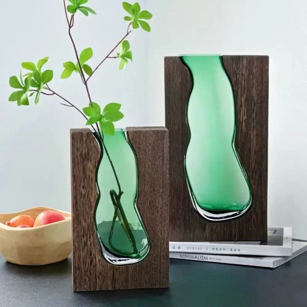 Home Decor Wooden Glass Vase Creative Transparent Hydroponic Flower Holder Exquisite Removable Flower Pot Gift