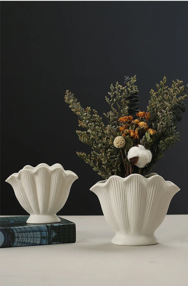 Shell Shape Ceramic Flower Vase Home Decoration Flower Arrangement DIY Flowerpot Flower Pot Storage Bottle Living Room Ornaments