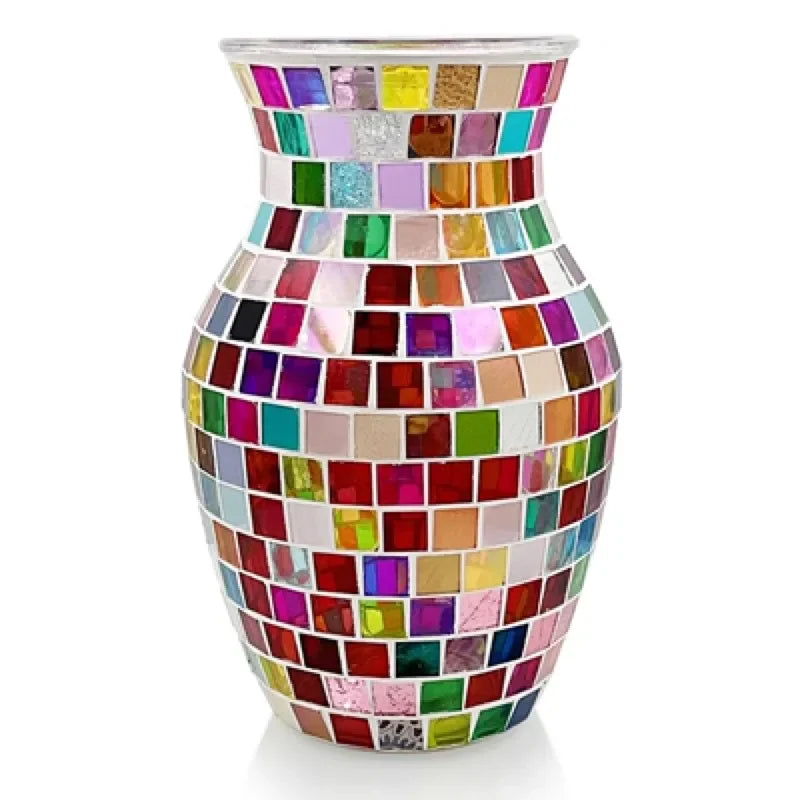 European Style Pastoral Mosaic Glass Vase, Pink and Purple, Fashion Home and Restaurant Decoration Furnishings