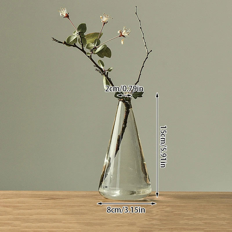 Japan Style Transparent Glass Vase Zen Flower Arrangement Dry Flower Small Mouth Flower Vase for Wedding Home Room Decoration