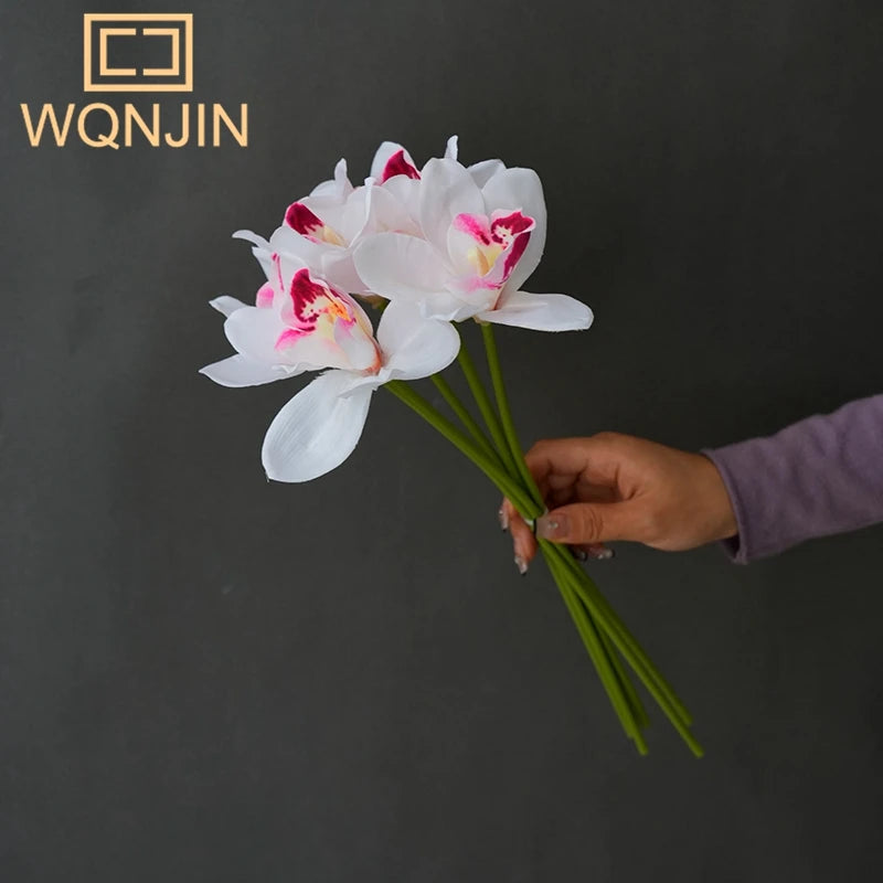 1 Bouquet, 6 Heads Artificial Orchid Bouquets, High-End Home Decor, Office Desk, Home Room Display, Simulated Flowers
