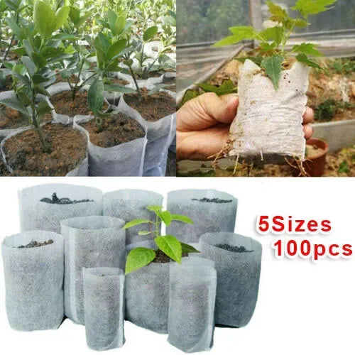 100pcs Biodegradable Nonwoven Nursery Plant Grow Bags Seedling Growing Planter Planting Pots Garden Eco-Friendly Ventilate Bag