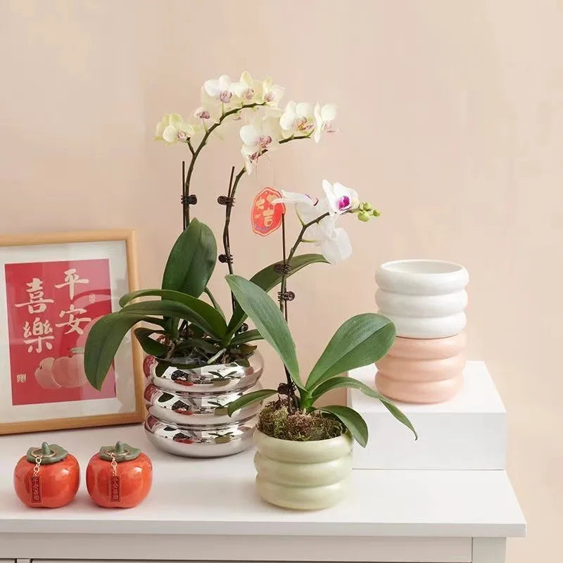 Simple Ceramic Flowerpot Office Desktop Green Plant Flowerpot Wind Silver Small Vase Flower Arrangement Decor Desktop Ornament