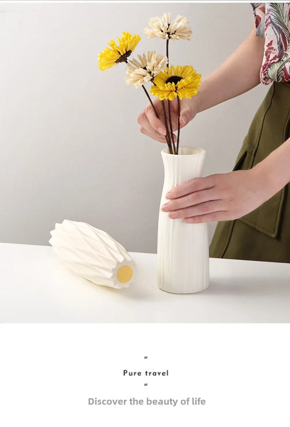 Unbreakable Vase for Flowers Ceramic Look Plastic Vase for Home Decor Living Room Table Wedding Party Living Room Decor Ornament