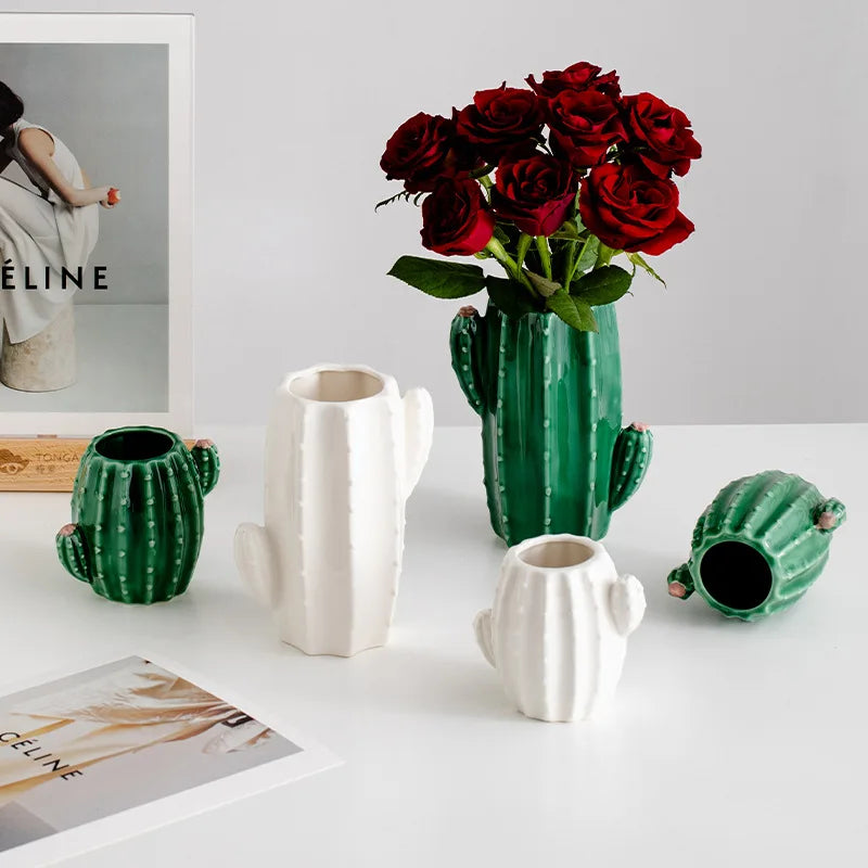 European style creative ceramic cactus vase decoration, dried flowers, hydroponic flowers, living room, pen holder, TV cabinet,