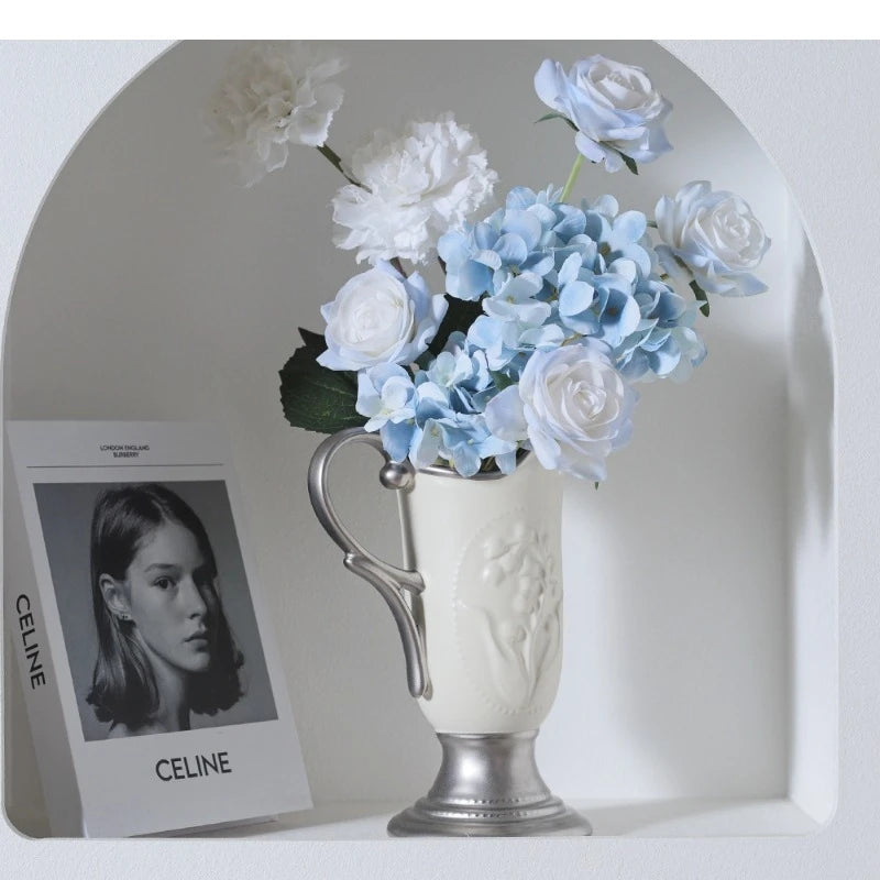 Light Luxury Ceramic Vase French Retro Flower Arrangement Crafts Decoration Room Aesthetics Decor Art Pot