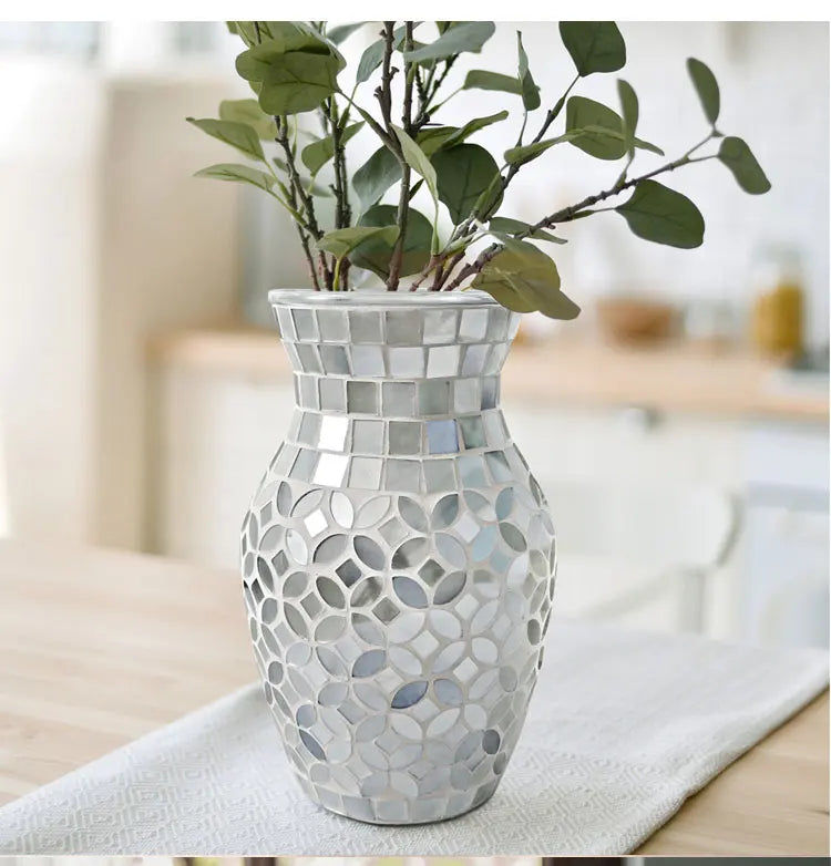 European Style Pastoral Mosaic Glass Vase, Pink and Purple, Fashion Home and Restaurant Decoration Furnishings