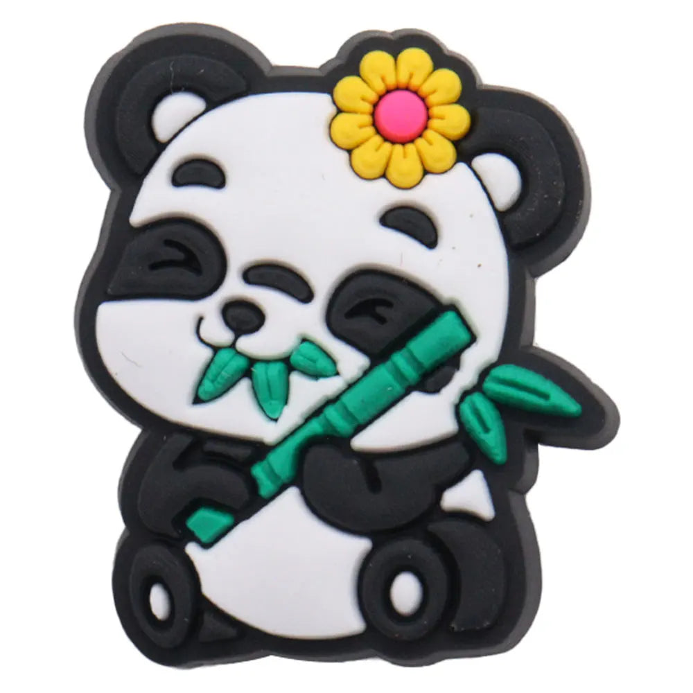 1-18PCS Cartoon Animal Panda Bamboo PVC Shoe Charms Buckle Clog Sandals Decoration Garden Shoes Button Accessories Children Gift
