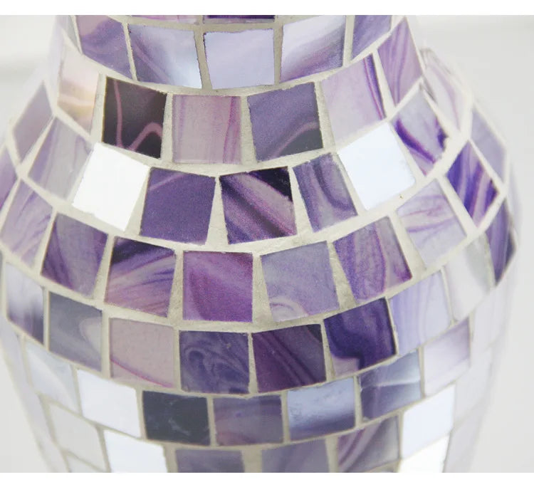 European Style Pastoral Mosaic Glass Vase, Pink and Purple, Fashion Home and Restaurant Decoration Furnishings