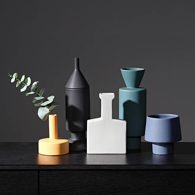 Nordic Morandi ceramic Vase geometric Ornaments Room Decor modern decorative dried flower Vase home decoration Wedding Gifts