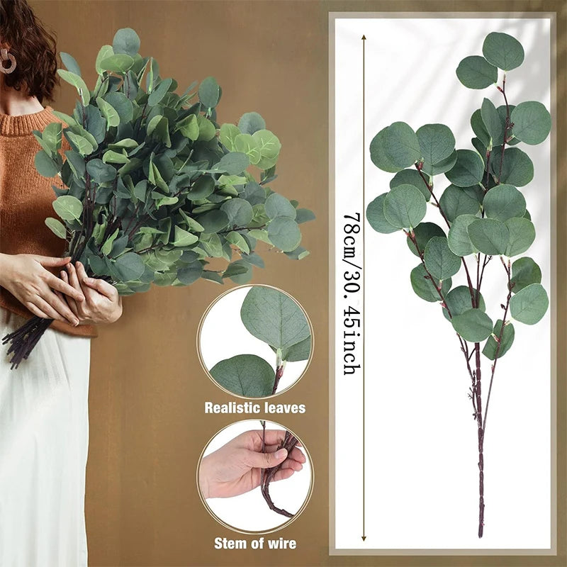 1/3Pcs Eucalyptus Artificial Plant Bouquet Green 78cm Fake Plant Stem for Home Garden Wedding Table Party Decoration Fake Plant
