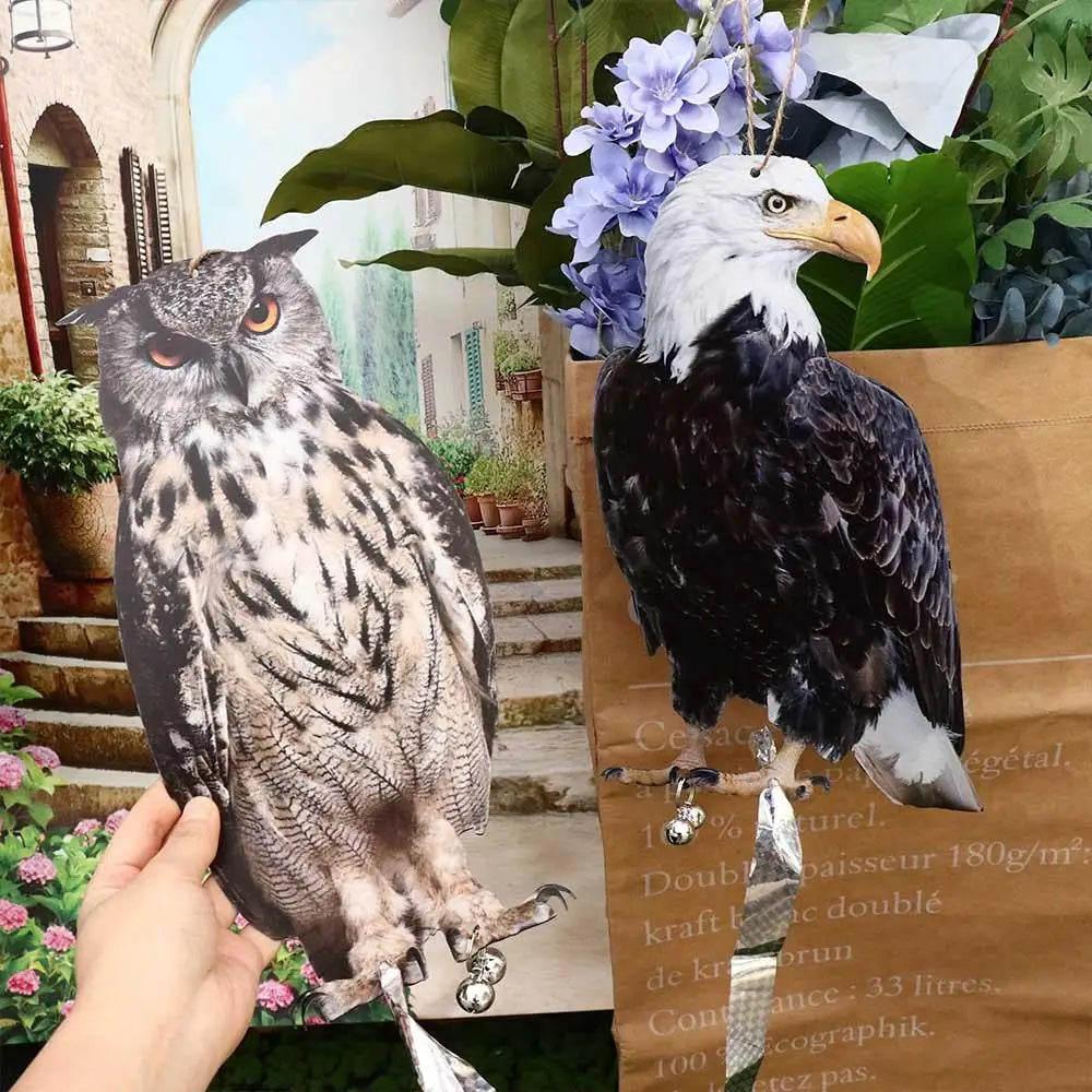 Waterproof Bird Repel Owl Scarecrow Hanging With Bells Fake Bird Scare Device Rectangle Bird Repeller Garden Decoration
