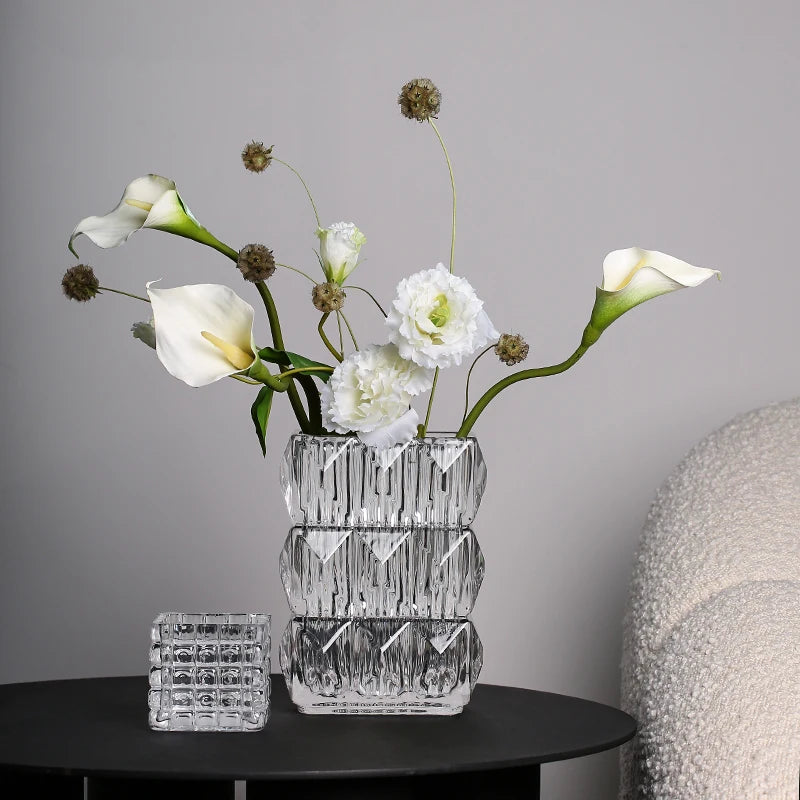 Bright Crystal Glass Vase Modern Living Room Desktop Vase Ornaments Dried Flowers Flower Vase Desktop Decoration Accessories