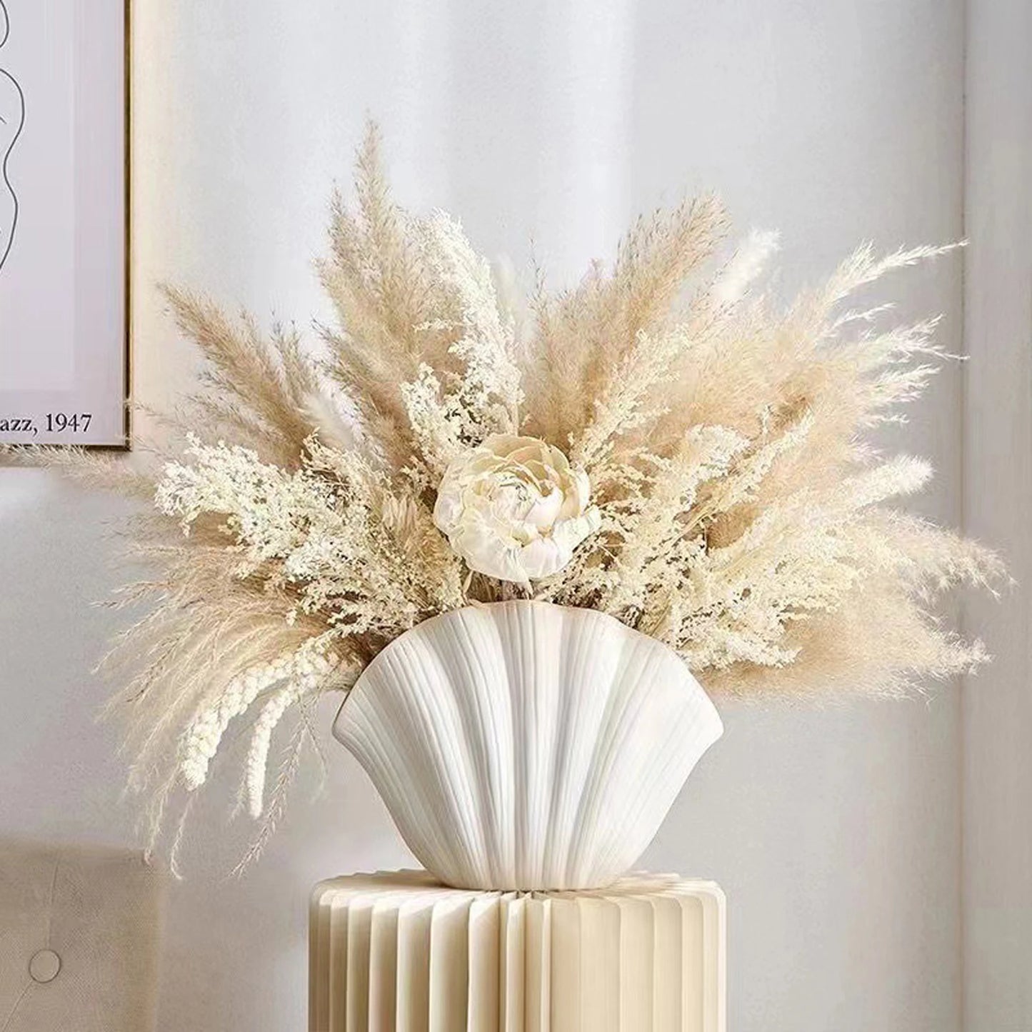 Crumpled/Shell Shaped Flower Vase Stylish Solid White Vase for Home Office Table Centerpieces Decoration