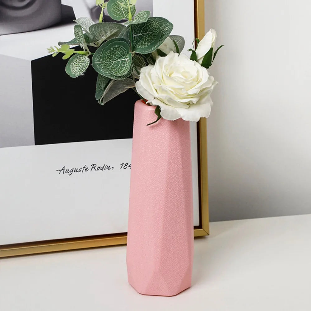 Plastic Flower Vase Fashion Nordic Style Imitation Ceramic Flower Arrangement Diamond Design Modern Flower Pot Living Room